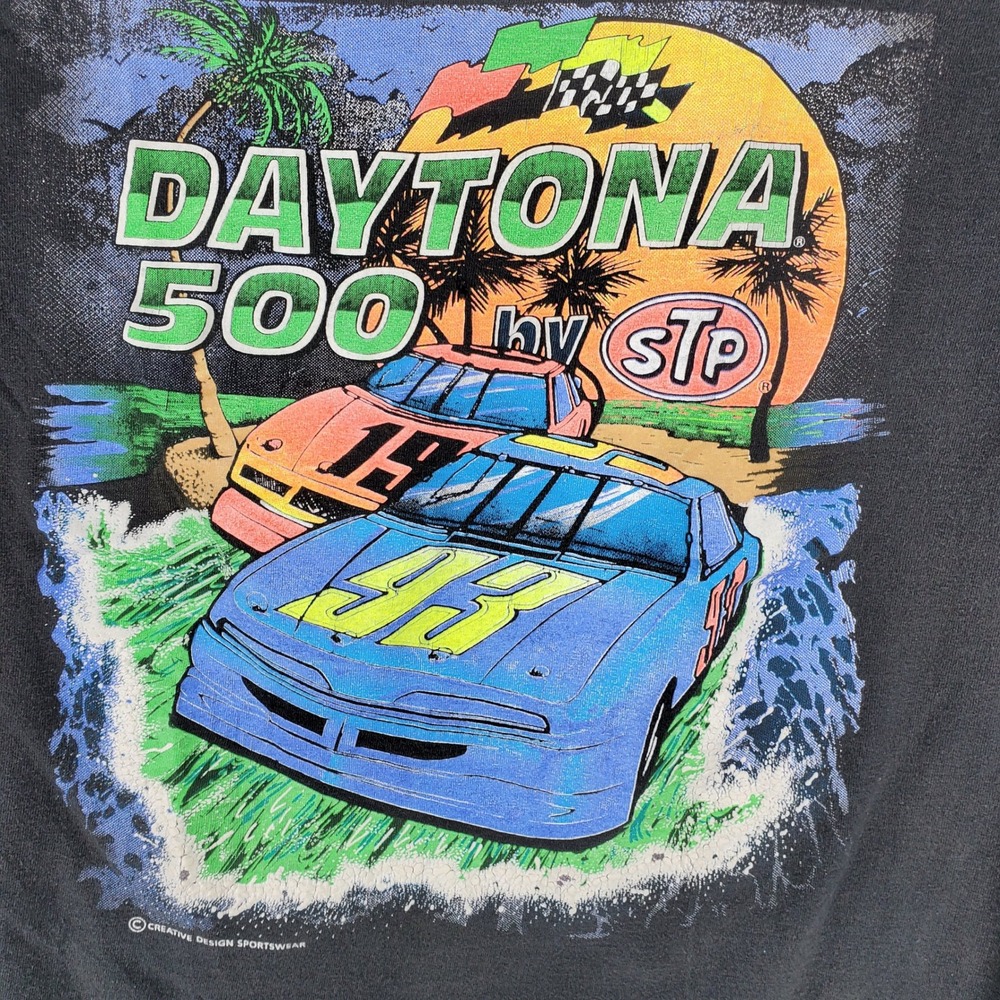 Lee Daytona 500 T-Shirt Mens M Black‎ Vintage 90s Racing STP Graphic USA Made